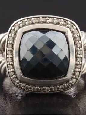 David Yurman Albion Sterling Silver Hematite and Diamond Ring Size 7